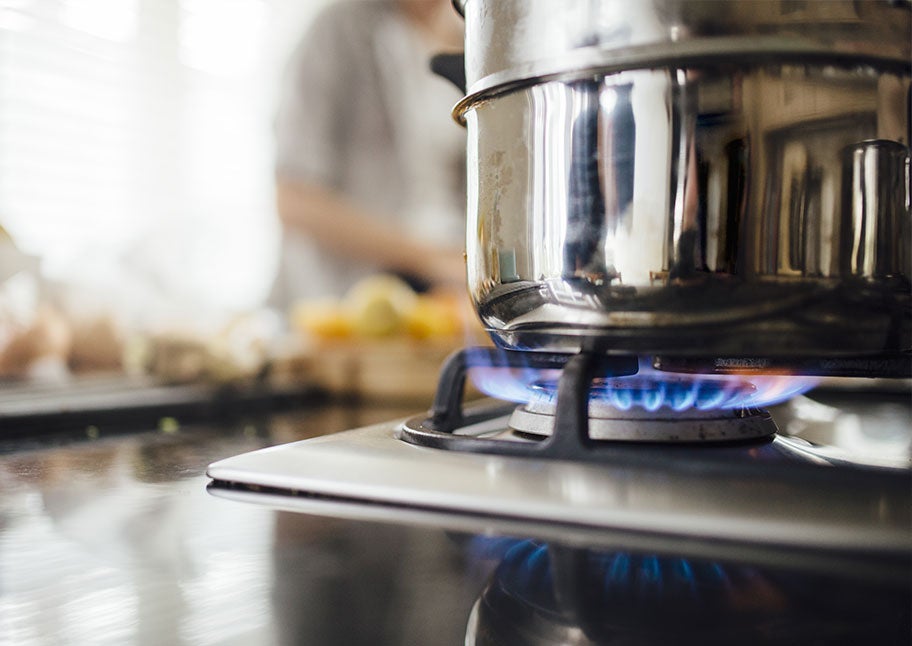 close-up of gas burner in kitchen