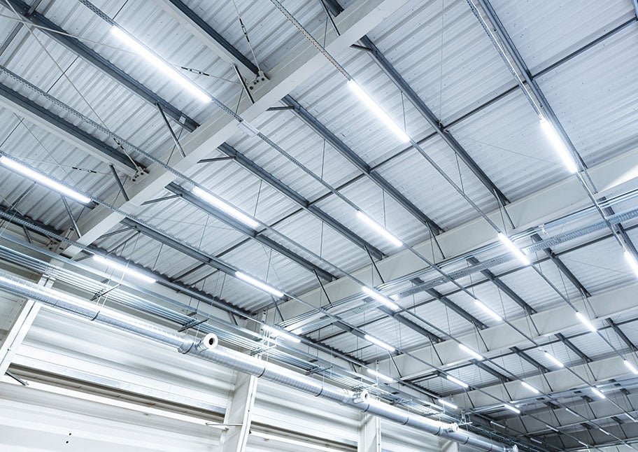 warehouse ceiling with LED lighting