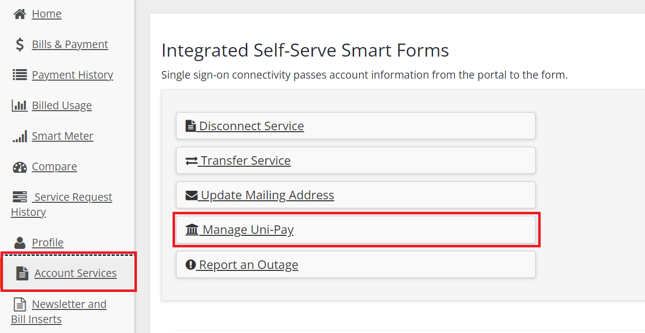 Account Services, Manage Uni-Pay