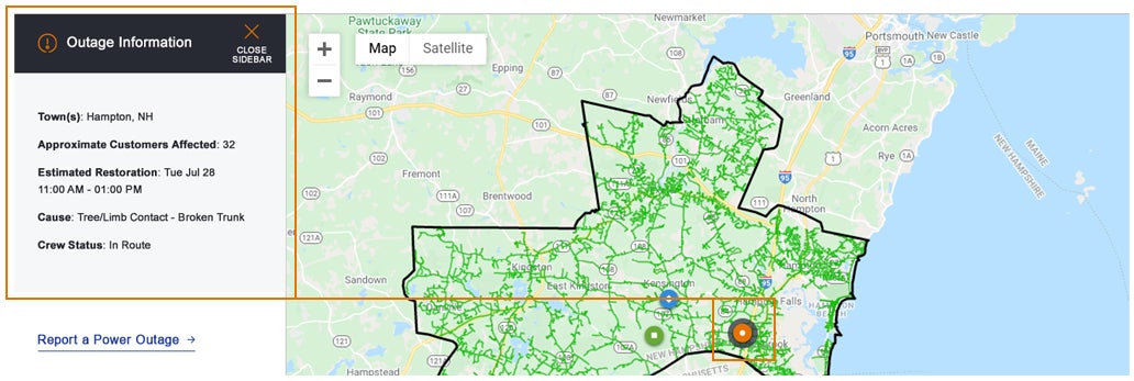 Outage information from map