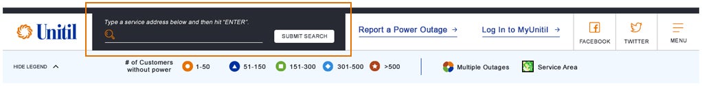 search field in the top bar of the outage map