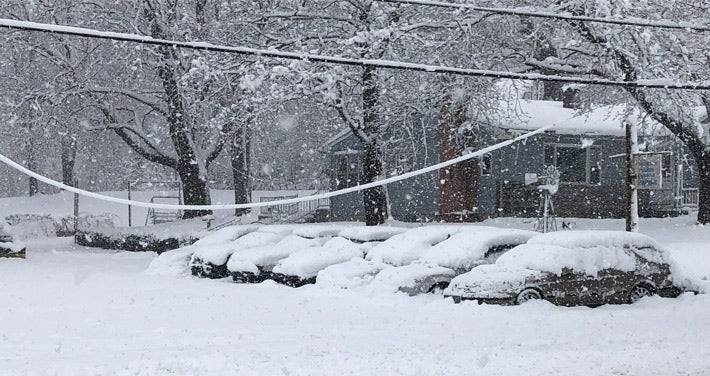 wires hang low under weight of snow